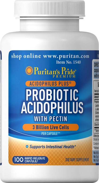 Puritan's Pride Probiotic Acidophilus with Pectin, 100 Count, White (P-2)