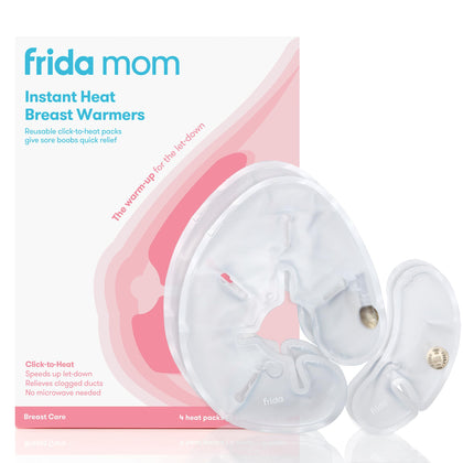 Frida Mom Instant Heating Pads for Breasts, Reusable Click-to-Heat Relief, Breastfeeding Essentials - 2 Small & 2 Large Heat Pads, 4pc set