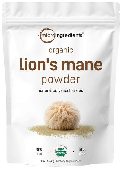 Micro Ingredients Organic Lions Mane Mushroom Supplement Powder, 16 Ounce | Nootropic for Mental Clarity Energy & Immune Support | Non-GMO Vegan