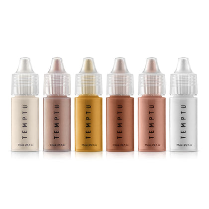 TEMPTU S/B Silicone-Based Airbrush Highlighter Starter Set: Long-Lasting, Layerable, Light-Reflecting Shimmer | Natural-Looking Luminosity | Weightless, Buildable Formula| 6 Shades