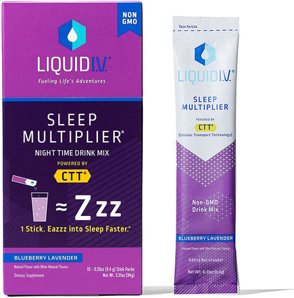 Liquid I.V.® Hydration Multiplier® +Sleep - Blueberry Lavender - Electrolyte Powder Drink Mix Packets | Convenient Single-Serving Sticks | Non-GMO |1 Pack (10 Servings)