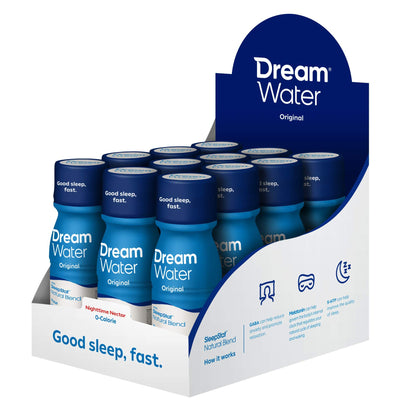 Dream Water Sleep Aid Supplement Drink; Melatonin 5mg, GABA, 5-HTP; Zero Sugar, Natural Flavors, No Added Colors, 2.5 oz Liquid Sleep Shots, Nighttime Nectar, 12-Count