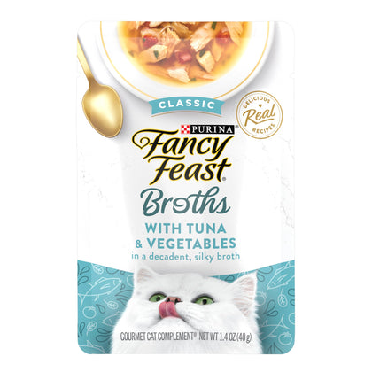 Purina Fancy Feast Lickable Wet Cat Food Broth Topper Classic Complement Tuna and Vegetable - (Pack of 16) 1.4 oz. Pouches