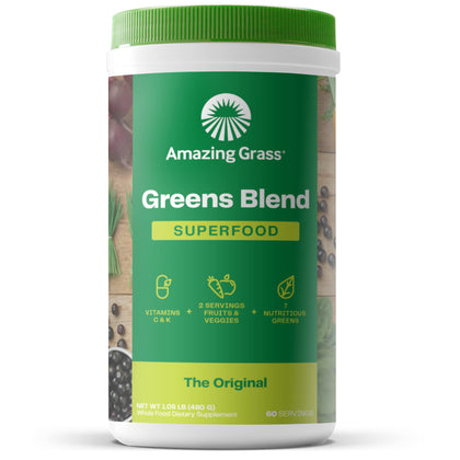 Amazing Grass Greens Superfood Powder: Greens Powder with Digestive Enzymes & Probiotics, Organic Spirulina, Chlorella, and Beet Root Powder, Original, 60 Servings