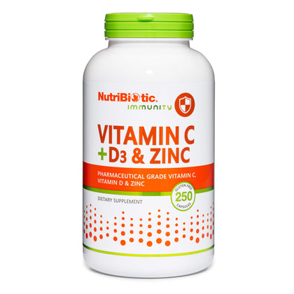 NutriBiotic - Vitamin C + Vitamin D3 & Zinc, 250 Capsules | Potent, Comprehensive Immune Support | Essential & Antioxidant Daily Supplement | Gluten & GMO Free