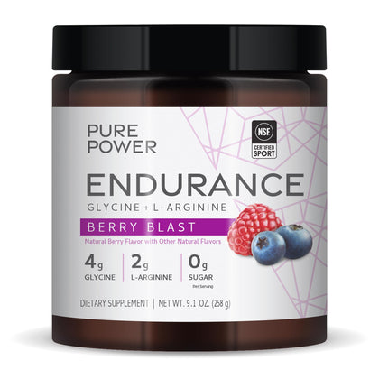 Dr. Mercola Pure Power Endurance Powder, Berry Blast Flavor, 9.1 oz (258 g), 30 servings, 4 g of Glycine, 2 g of L-Arginine, 0 g of sugar, Non-GMO