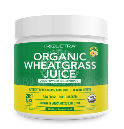 Organic Wheatgrass Juice Powder - Organically Grown in Volcanic Soil of Utah - Raw & BioActive Form, Cold-Pressed Then CO2 Dried, 20:1 Super Concentrate - Lemon (6.2 oz - 60 Servings)