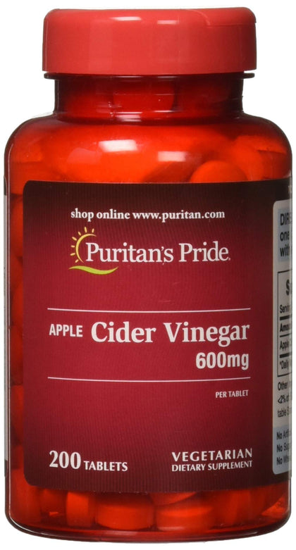 Puritan's Pride Apple Cider Vinegar 600 mg Tablets, 200 Count (Packing May Vary)