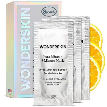 Wonderskin 8 Minute Mask, Hydrating Face Mask, Anti Aging Face Mask Packed with Vitamin C and Niacinamide, Moisturizing Face Mask Pack of 8