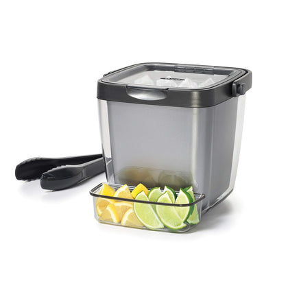 OXO Good Grips Double Wall Ice Bucket with Tongs and Garnish Tray,Gray, 7.37