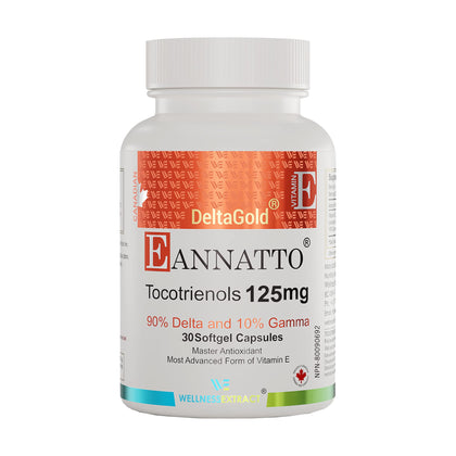 WELLNESS EXTRACT Eannatto Tocotrienols Deltagold Vitamin E Supplements Softgels, Tocopherol Free, Supports Immune Health, Non-GMO, Gluten Free & Antioxidant (125 MG 30 Softgels).