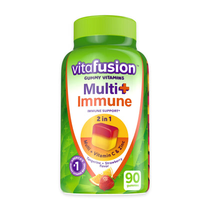 Vitafusion Multi+ Immune Support* - 2-in-1 Benefits & Flavors - Adult Gummy Vitamins with Vitamin C, Zinc, Daily Multivitamins, 90 Count