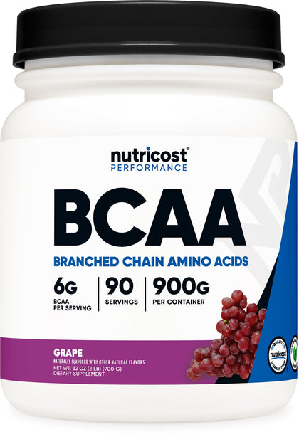 Nutricost BCAA Powder (Grape, 90 Servings) - Optimal 2:1:1 Ratio, Vegetarian, Non-GMO