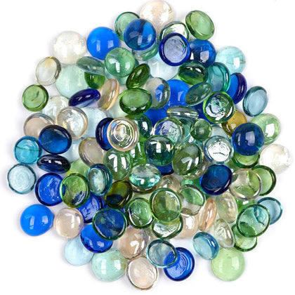 1 Pack Approx 60 Pieces Flat Glass Marbles Vase Fillers Fish Tank Aquarium Pebbles Decoration Gem Mixed Colored Flat Glass Pebbles (15-20 mm)