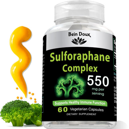 550mg Sulforaphane Supplement with Glucoraphanin and Myrosinase | Broccoli Supplement - Complete NRF2 Activator, Powerful Antioxidant & Cellular Health | 60 Vegetarian Capsules