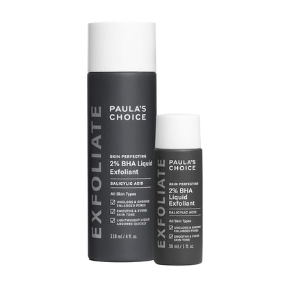 Paula's Choice Skin Perfecting 2% BHA Liquid Salicylic Acid Exfoliant Duo, Gentle Exfoliator for Blackheads, Large Pores, Wrinkles & Fine Lines, Includes 1 Full Size Bottle & 1 Travel Size Bottle