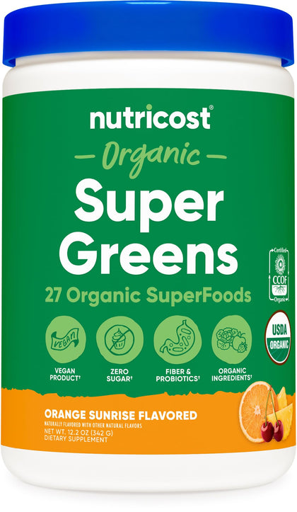 Nutricost Organic Super Greens Powder (30 Servings) Orange Sunrise Flavor - Superfood Supplement Drink Mix