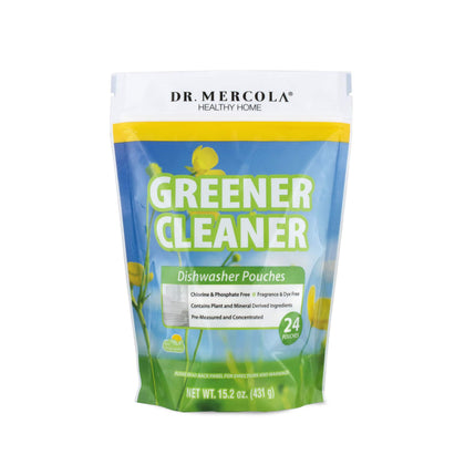 Dr. Mercola Greener, Cleaner Dishwasher Pouches, 24 pouches, Chemical-free, No phosphates, No SLS, No fragrances, No chlorine, No dyes, biodegradable ingredients