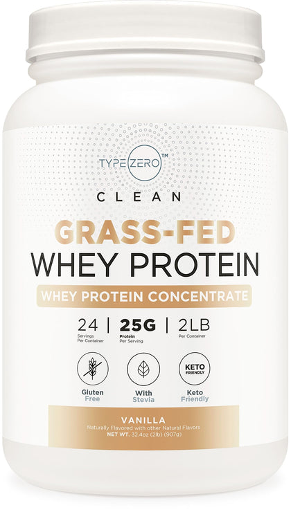 Type Zero Grass Fed Whey Protein Concentrate Powder (Vanilla, 2LBS) - Gluten Free & Non-GMO