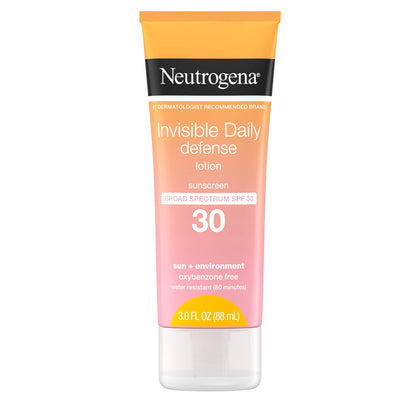 Neutrogena Invisible Daily Defense Sunscreen Lotion, Broad Spectrum SPF 30, Oxybenzone-Free & Water-Resistant, Sun & Environmental Aggressor Protection, Antioxidant Complex, 3.0 fl. oz