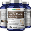 NusaPure Lions Mane 20:1 Extract (20,000 mg Equivalent) - Made with Organic Lion`s Mane, Bioperine - 30% Polysaccharides - 120 Veggie Caps. Non-GMO, Gluten Free