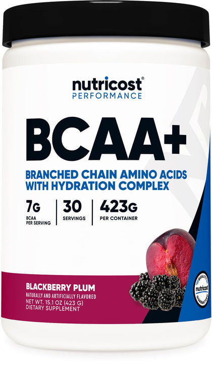 Nutricost BCAA + Hydration Powder (Blackberry Plum) 30 Servings - Branched Chain Amino Acids with Hydration Complex - Gluten-Free, Non-GMO