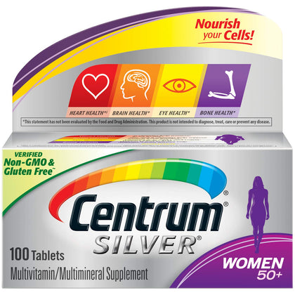 Centrum Silver Women's Multivitamin for Women 50 Plus, Multivitamin/Multimineral Supplement with Vitamin D3, B Vitamins, Calcium and Antioxidants, Gluten Free, Non-GMO Ingredients - 100 Count