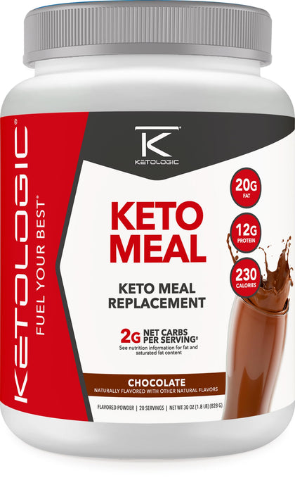 KetoLogic Keto Meal Replacement Shake Powder for Optimal Results + MCT Oil + Grass-Fed Whey - Perfectly Formulated Macros for Ketosis - 20 Servings - Chocolate