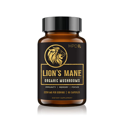 HPD Rx Lions Mane Mushroom Extract Capsules Natural Nootropic, Supports Memory & Focus, Immunity Booster - Potent Mushroom Supplement | 2250 mg, 90 Capsules, Pack of 1