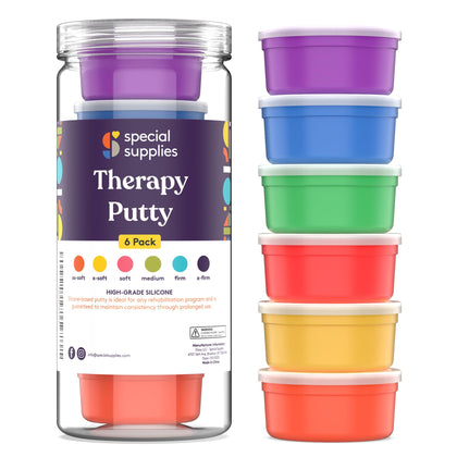 Special Supplies Therapy Putty for Kids and Adults - Resistive Hand Exercise Stress Relief Therapy Putty Kit, Set of 6 Strengths, 3 Ounces of Each Putty