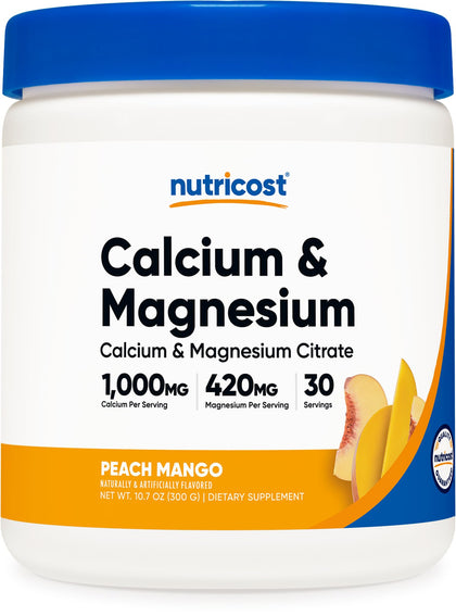 Nutricost Calcium Magnesium Powder (Peach Mango, 30 Servings) - Bone Support, Non-GMO, Gluten Free (from Calcium Citrate and Magnesium Citrate)