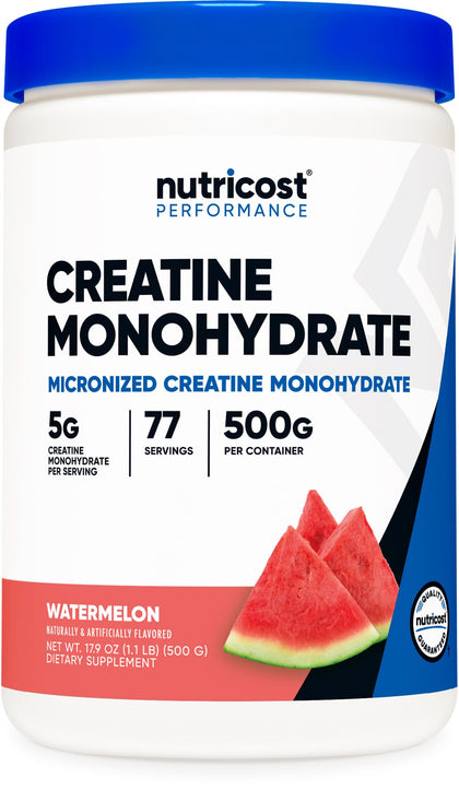 Nutricost Creatine Monohydrate Powder (Watermelon, 500 Gram) - Micronized Creatine Supplement - Vegan, Non-GMO, Gluten Free