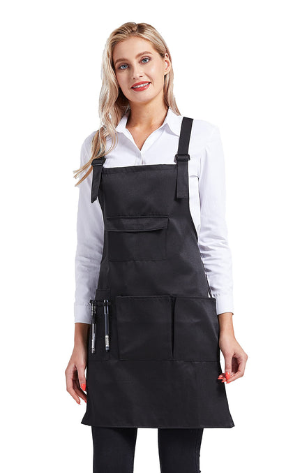 Nanxson Adjustable Women Bib Apron Multi Function Professional Salon Stylist Work Apron with Tool Pockets CF3010 black