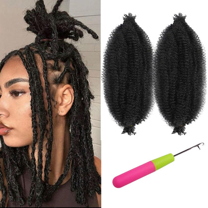 Viovian 2Packs Springy Afro Twist Hair 16 Inch Pre-Separated Kinky Marley Twist Braiding Hair Spring Afro Twist for Distressed Soft Locs Hair Extensions for Women Natural Black(1B#)