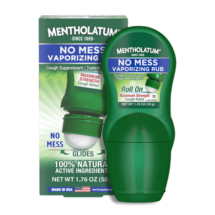 Mentholatum No Mess Vaporizing Rub with Easy-to-use Roll On Applicator, 1.76 Ounce (50g) - 100% Natural Active Ingredients for Maximum Strength Cough Relief