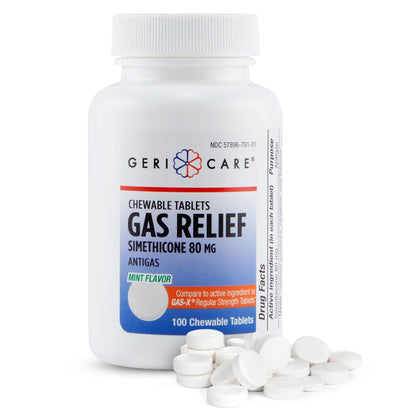 GeriCare Simethicone Chewable Gas-Relief Tablets 80mg | Fast Relief for Gas, Bloating and Discomfort | Mint-Flavored Anti-Gas Chewables | Oral Adult Gas Pain Relief | Anti-Flatulence Aid (100 Tablets)