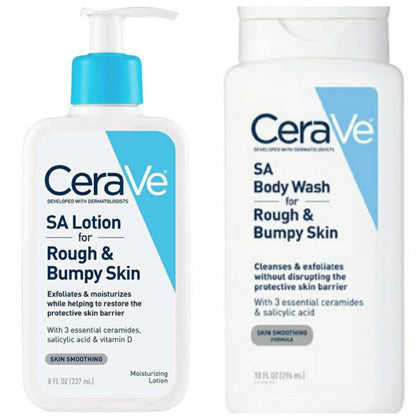 CeraVe SA Skin Care for Rough and Bumpy Skin Bundle - SA Body Wash (10 fl oz) and SA Moisturizing Lotion (8 fl oz) - Skin Smoothing Formula with Salicylic Acid