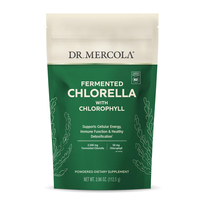 Dr. Mercola Fermented Chlorella with Chlorophyll Powder, 3.96 Oz. (112.5 g), 45 Servings, Supports Cellular Energy and Immune Function, Non-GMO, NSF Contents Certified