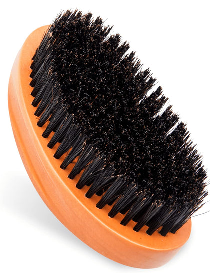 Styleomize Hard Curved Wave Brush for Men 360 Degree - Premium Quality Hemu Wood Wave Brush with Firm Boar Bristles - Brown Hair Brush for Men Waves That Keeps Your Scalp Safe from Bruising (Hard)