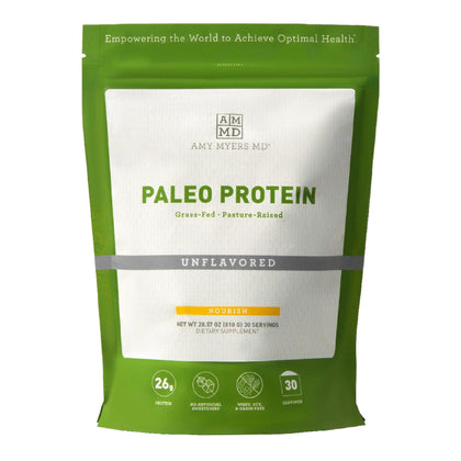 Amy Myers MD Pure Paleo Protein - Clean Grass Fed, Pasture Raised Hormone Free Protein, Non-GMO, Gluten & Dairy Free - 26g Protein Per Serving - Plain Shake for Paleo and Keto- Unflavored - 28..57 oz