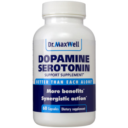 Serotonin and Dopamine Supplements, Better Than Dopamine or Serotonin Support Only. Helps Maintain Normal Neurotransmitter Levels. Mucuna Pruriens, 5-HTP, 60 Capsules Women Men