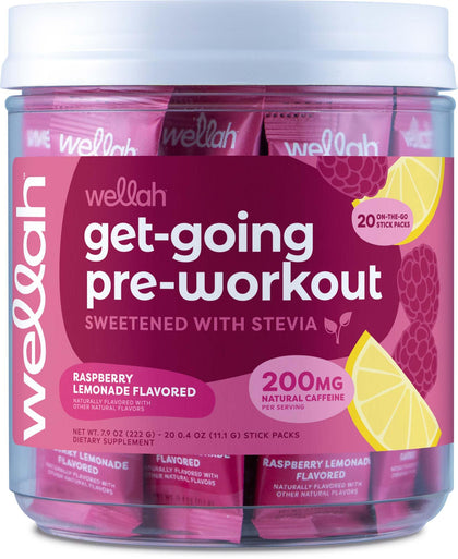 Wellah Get-Going Raspberry Lemonade Flavored Pre-Workout Stickpacks (20 Servings)