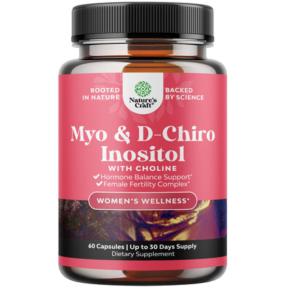 Myo-Inositol & D-Chiro Inositol Capsules - Choline Inositol Supplement for Cycle and Fertility Support - Womens Hormone Balance Supplement with Myo & D-Chiro Inositol Plus Choline Bitartrate