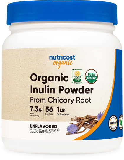 Nutricost Organic Inulin Powder 1LB (454 Grams) 7 Grams of Fiber Per Serving - from Chicory Root - Certified USDA Organic