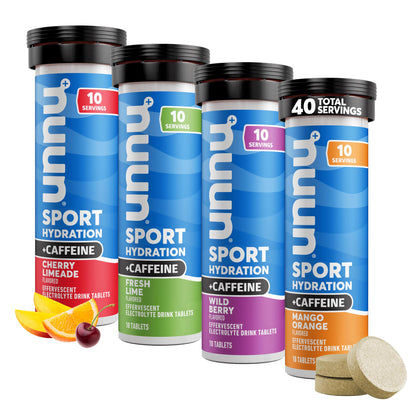 Nuun Sport + Caffeine Electrolyte Tablets for Proactive Hydration, Mixed Flavor Box, 4 Pack (40 Servings)