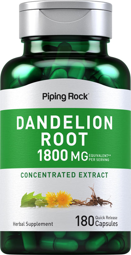 Piping Rock Dandelion Root Herbal Supplement | 1800mg Capsules | 180 Count | Concentrated Extract | Gluten Free, Non-GMO