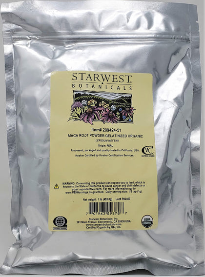 Starwest Botanicals Organic Maca Root Powder (Gelatinized), 1 Pound