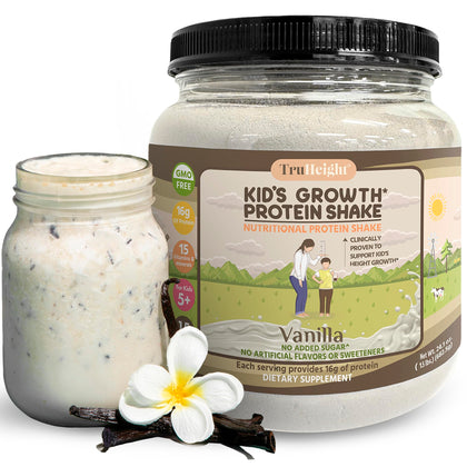 TruHeight Growth Protein Shake Ages 5+ (Vanilla) - Pediatric Recommended - Clinically Proven Nutrients, Vitamins, & Minerals for Kids, Teens & Young Adults - Immune Support, Powder Shakes & Snacks