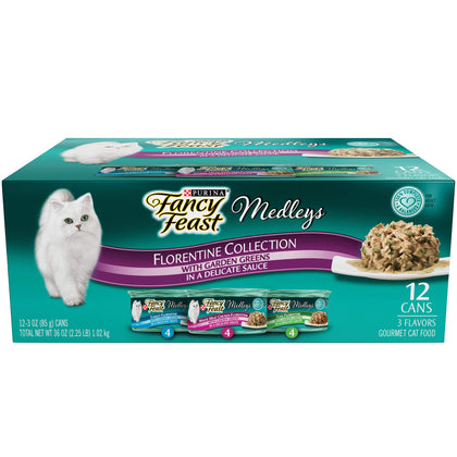 Fancy Feast Medleys Wet Cat Food Variety Pack, Florentine Collection, (12) 3 Oz Cans