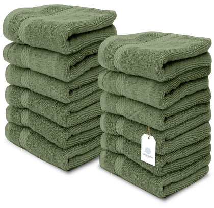 White Classic Luxury Washcloths for Bathroom-Hotel-Spa-Kitchen-Set - Circlet Egyptian Cotton - Highly Absorbent Hotel Quality Face Towels - Bulk Set of 12-13x13 Inch (Forest Green)